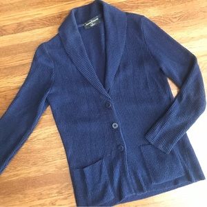 vintage Granny cardigan sweater 80s S navy blue coastal